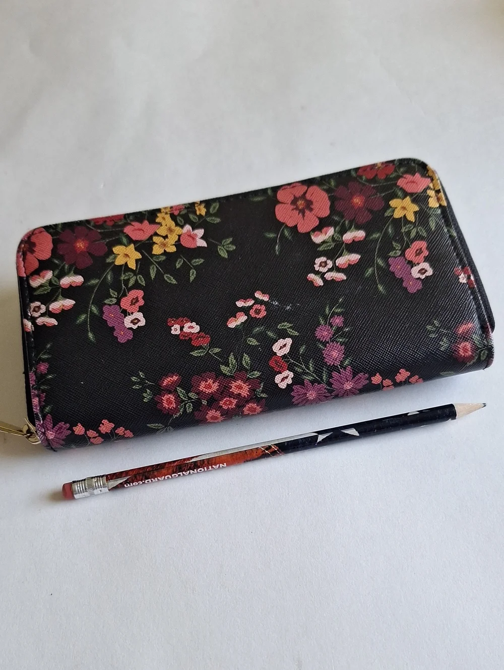 Floral Zip Wallet - Black Pink Coral Floral